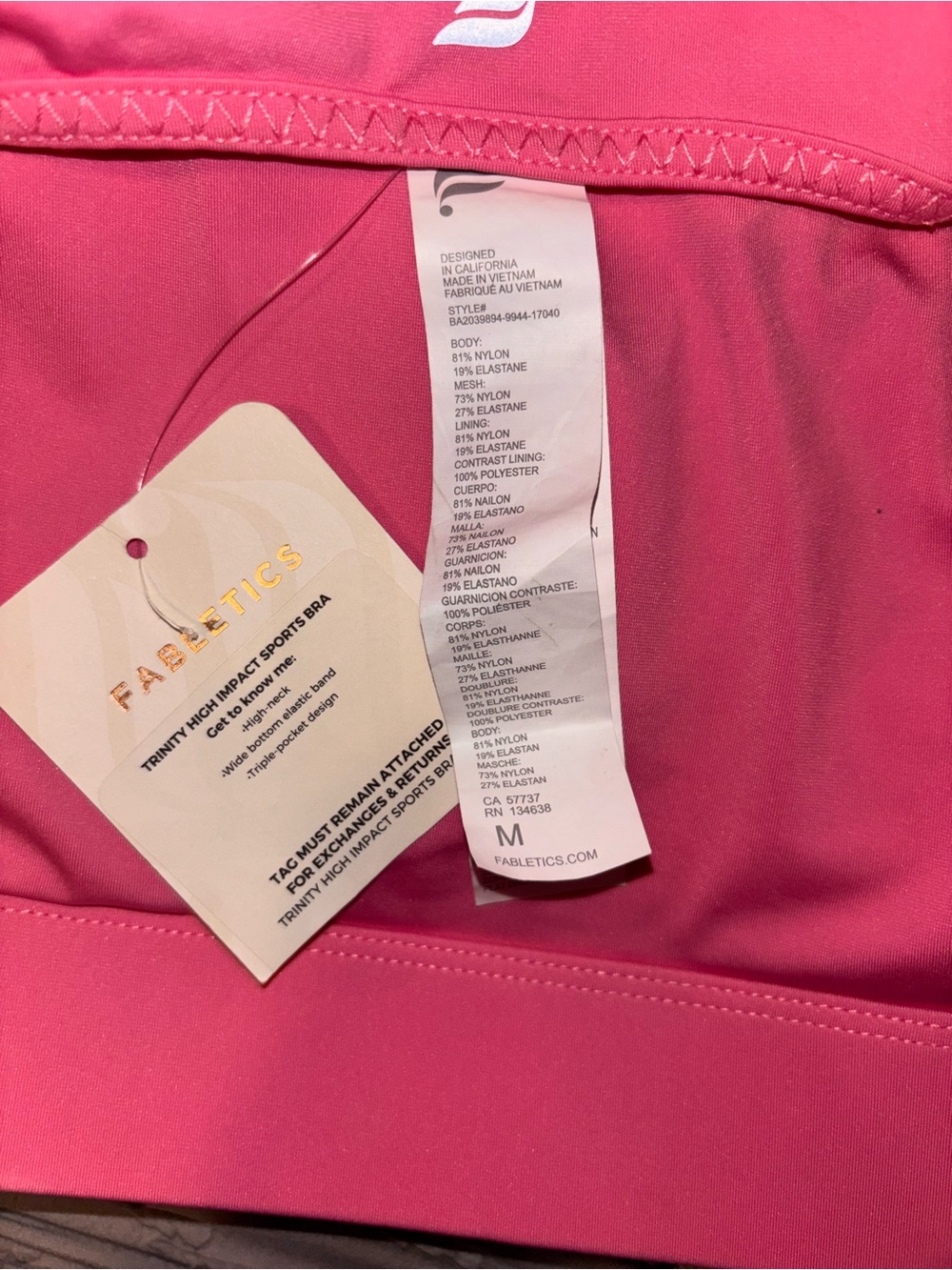 Fabletics Trinity High Impact Sports Bra Pink Medium NWT Racerback bra - Picture 4 of 4